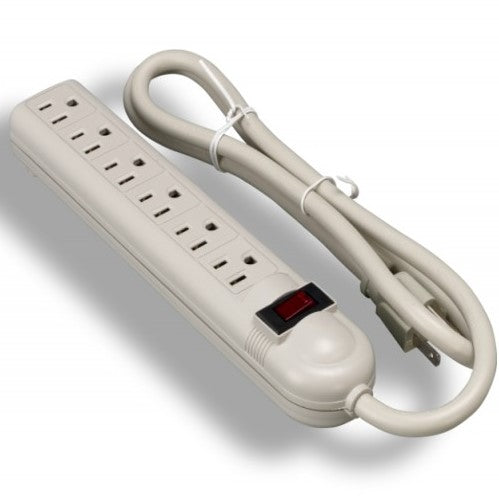 6 Outlet Power Strip with 90 Degree Outlets, Surge Suppressor & 15 Amp Circuit Breaker, 14 Gauge, White