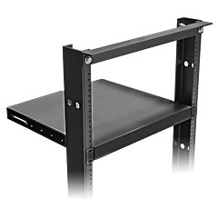 1U (1.73") Low Profile Shelf for 2 and 4 Post 19" Racks, Adjustable 17” - 24” Deep, 50lb Weight Limit, Black
