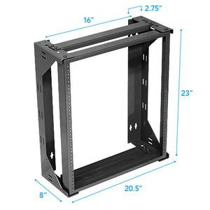 Black 12U Wall Mount Swing Out Data Rack, 8” Deep - Bridge Wholesale