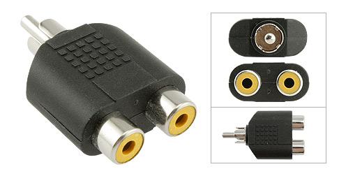 RCA Male to 2 RCA Female Adapter, Plastic Housing, Nickel Contacts - Bridge Wholesale