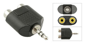 3.5mm Stereo Male Plug to (2) RCA Female Jack Adapter, Plastic Housing, Nickel Contacts - Bridge Wholesale