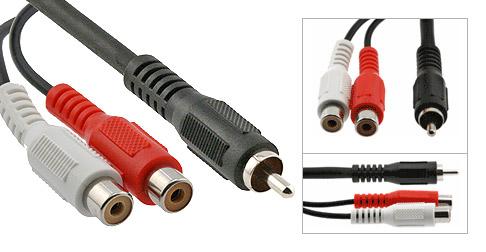 (1) RCA Male (mono) to (2) RCA Female (mono/mono) Y-Cable, 6in. Audio Patch Cable - Bridge Wholesale