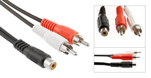 (1) RCA Female (mono) to (2) RCA Male (mono/mono) Y-Cable, 6in. Audio Patch Cable - Bridge Wholesale